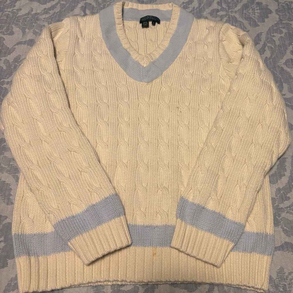 Lauren Ralph Lauren V-Neck Sweater in Cream size XL